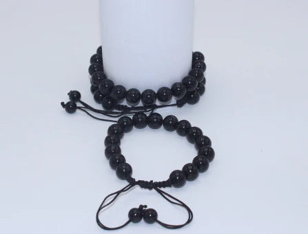 Black Aqeeq Stone Bracelet for Him and Her (16 beads, 10mm size)