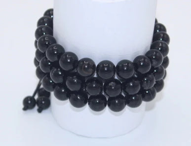 Black Aqeeq Stone Bracelet for Him and Her (16 beads, 10mm size)